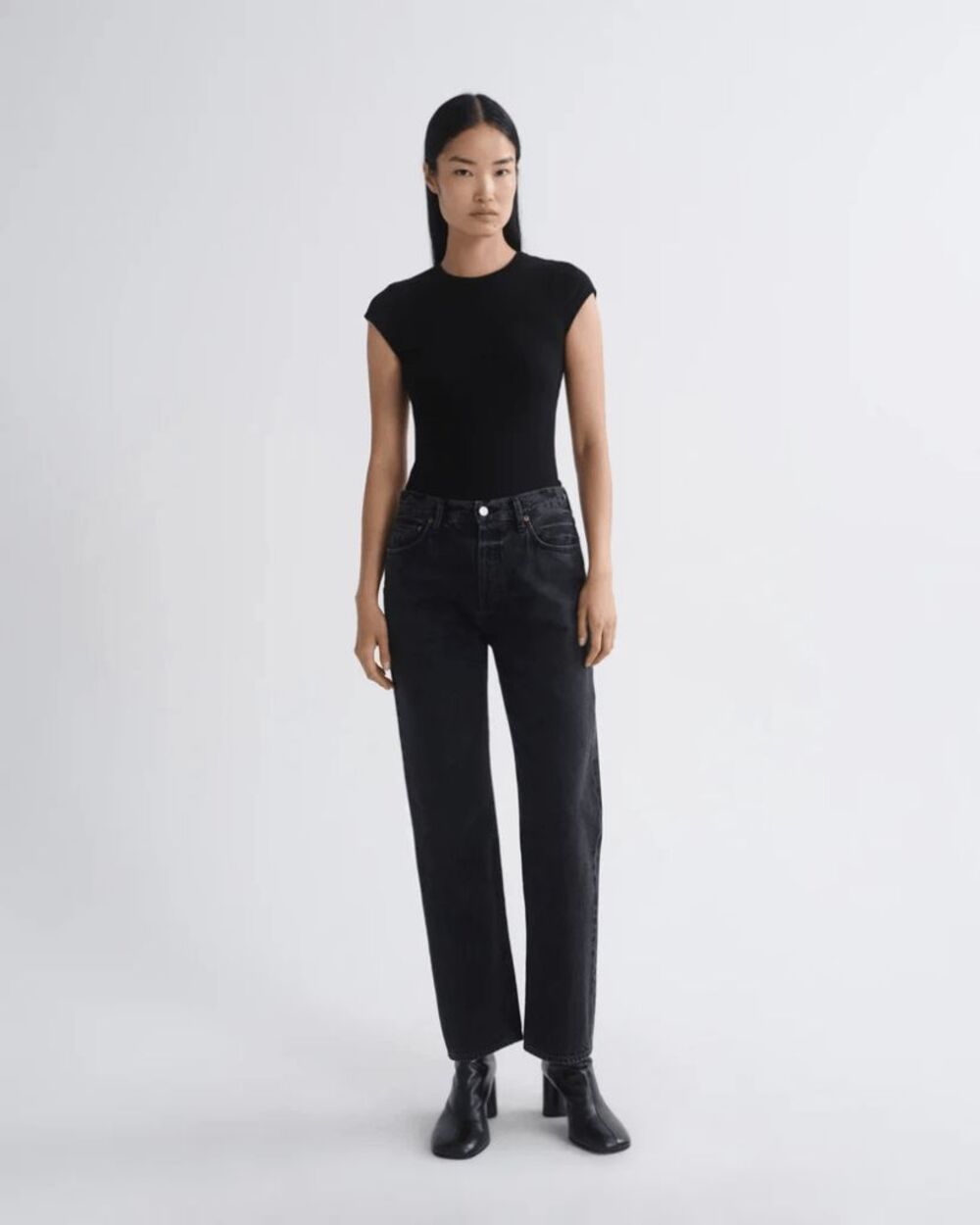 Agolde Black Vanta Wash Denim 90's Pinch Waist High Rise Straight Jeans Size 27
